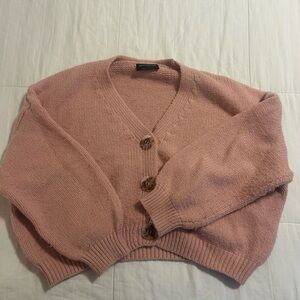 MINKPINK Dusty Blush Button Front V-Neck Cardigan
